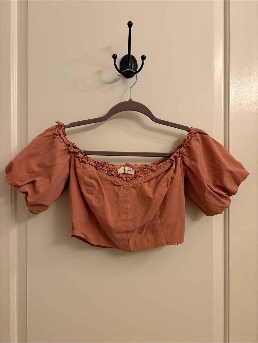 Rust Off-Shoulder Puff Sleeve Crop Top